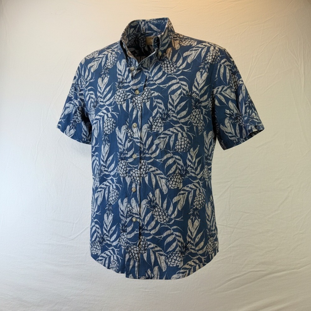 Natural Issue Mens Small Blue Pineapple Tropical Cotton Button Up Shirt